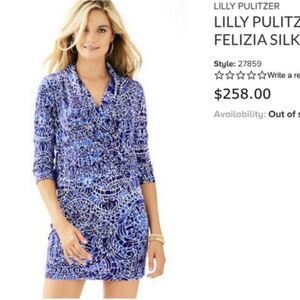 Lilly Pulitzer Felizia Silk Dress XXS Blue Taverna Tile Print Knee Length